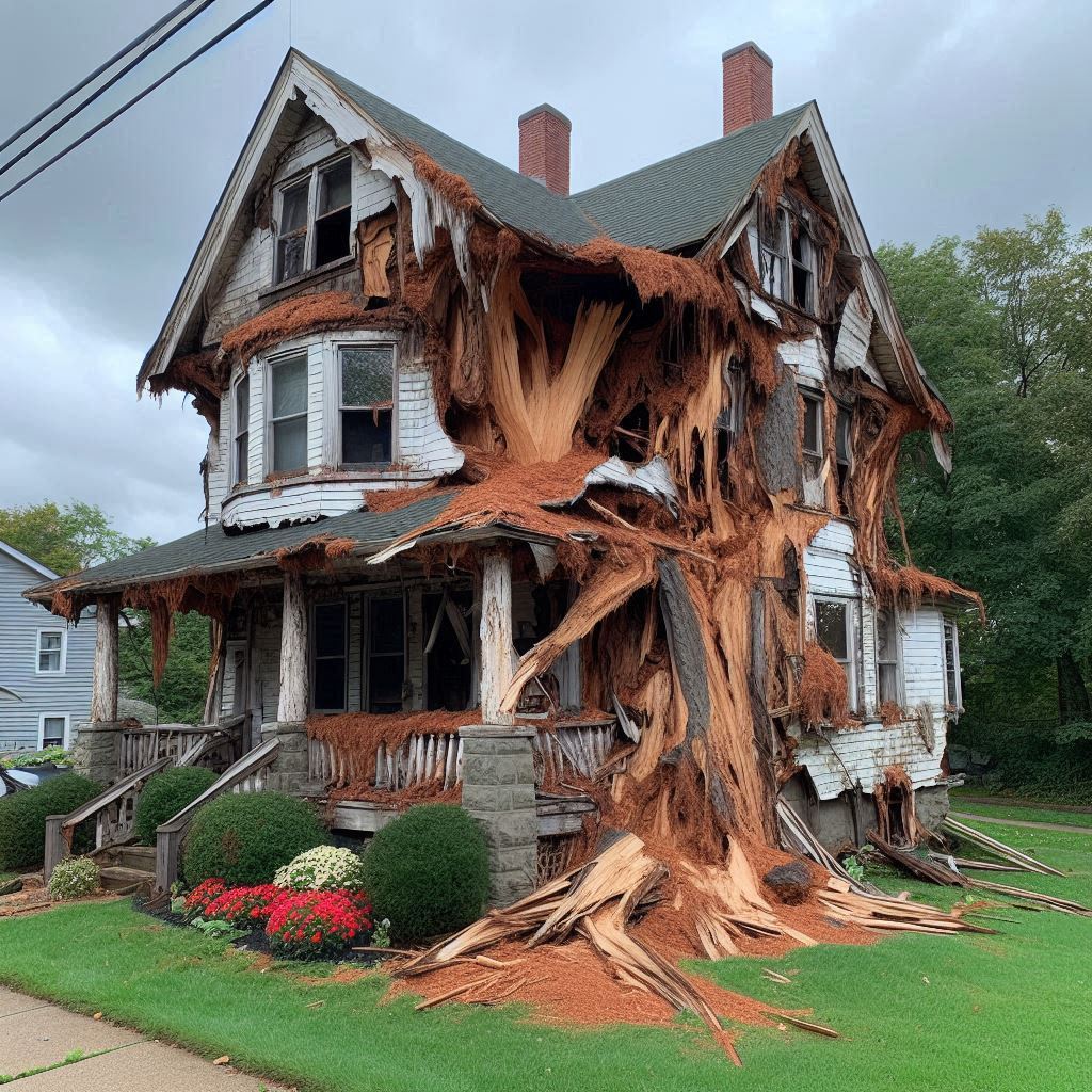 Signs Your Lowell Home Needs a Tree Inspection Damaged tree on an Lowell home showing signs of disease and decay